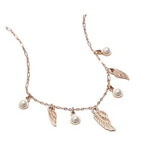 Alex + Ani Angel Wing + Pearl Delicate Necklace Rose Gold Finish 18" NEW